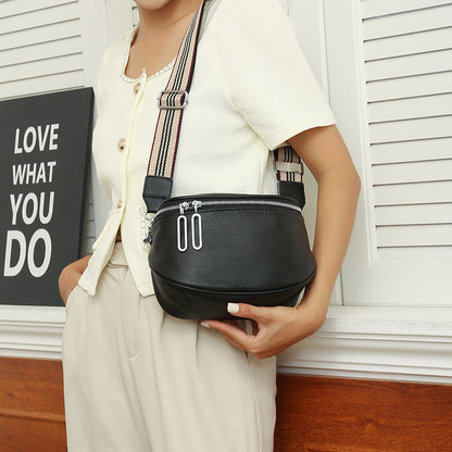 Women Fashion Casual PU Zipper Wide Strap Crossbody Bag