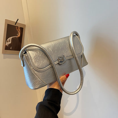 Sac à bandoulière carré simple et uni en PU pour femme, avec bouton magnétique et rabat 