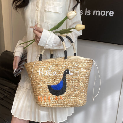 Summer Women Casual Vacation Beach Grass Woven Large Capacity Handbag