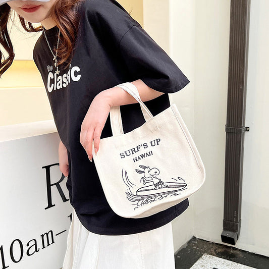 Women Fashion Casual Letter Printed Solid Color Large Capacity Clutch Canvas Bag