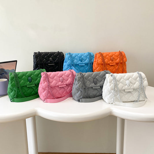 Women Fashion Solid Color Rhombic Clad Flap Square Chain Shoulder Crossbody Bag