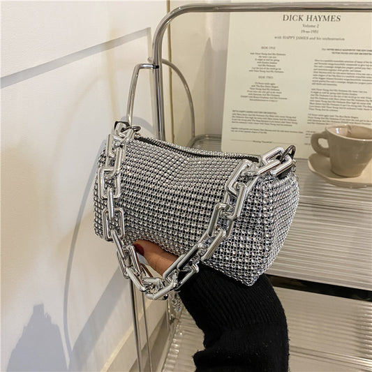 Sac bandoulière à fermeture éclair et chaîne diamantée pour femme, tendance pour l'été 