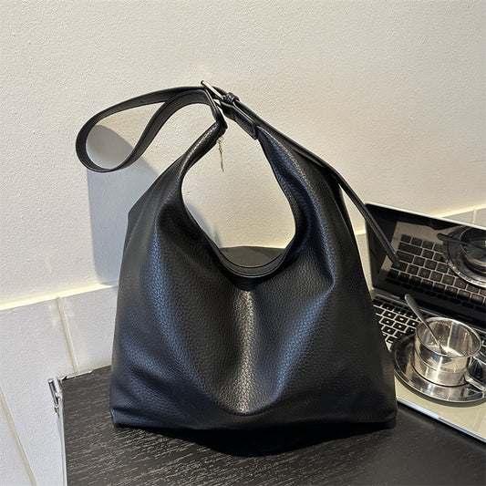 Women Fashion Retro Solid Color Large Capacity PU Tote Bag