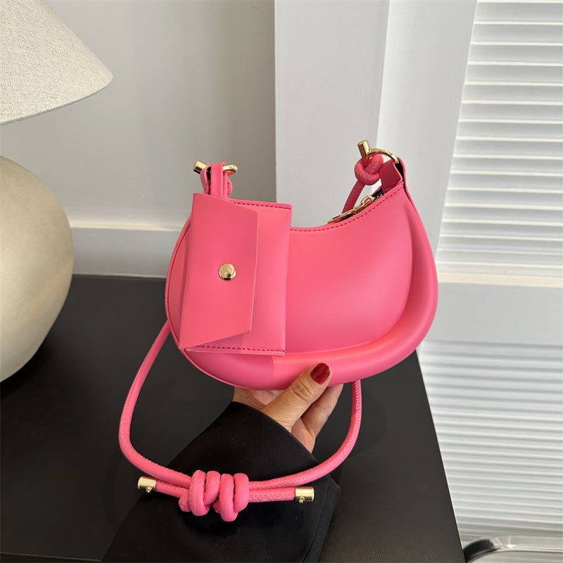 Women Fashion Solid Color Semi-Round Coin Purse Pendant Shoulder Bag