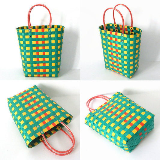 Women Casual Woven Design Plaid Large Capacity Tote Bag