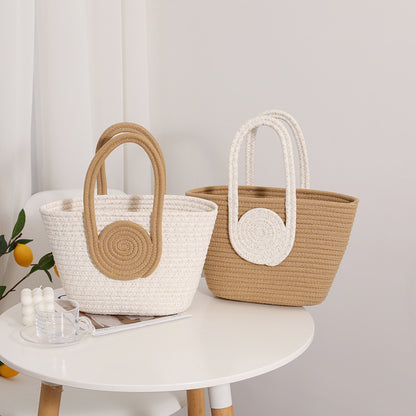 Holiday Beach Simple Large Capacity Cotton Woven Straw Handbag