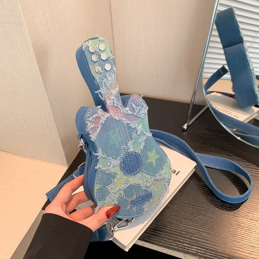 Sac à bandoulière en denim pour guitare, style créatif 