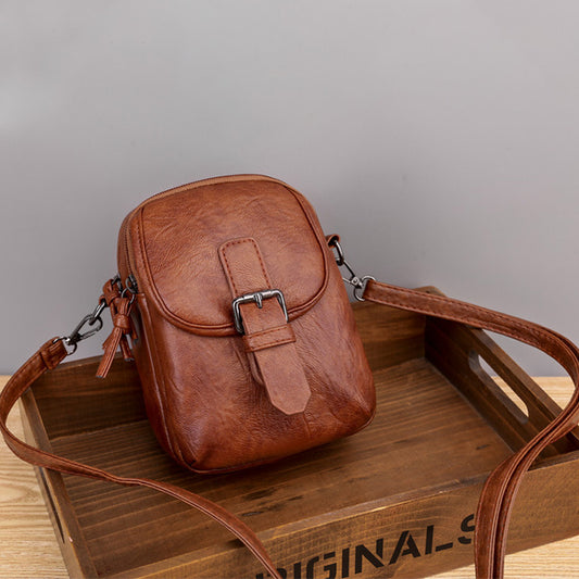 Women Vintage Clamshell Buckle Design Solid Color Crossbody Bag