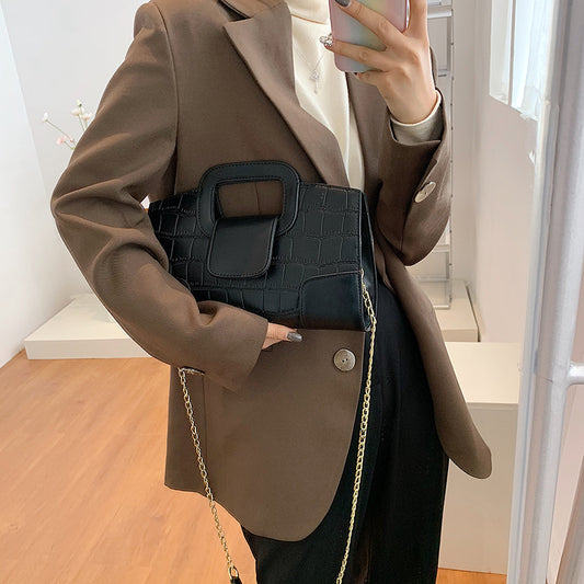 Women Fashion Solid Color Crocodile Pattern Square Chain Crossbody Bag