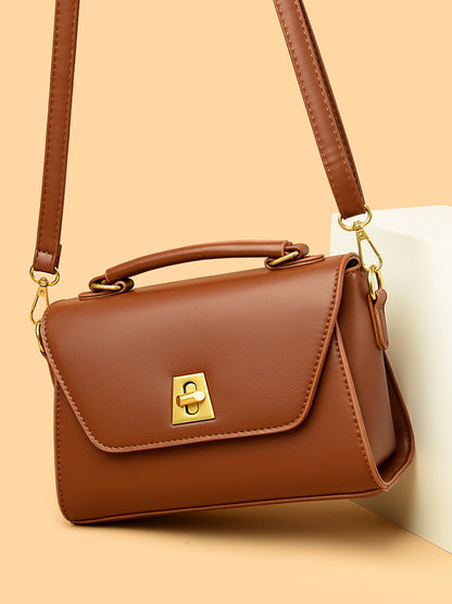Women Fashion Retro Flap Lock PU Handle Shoulder Bag