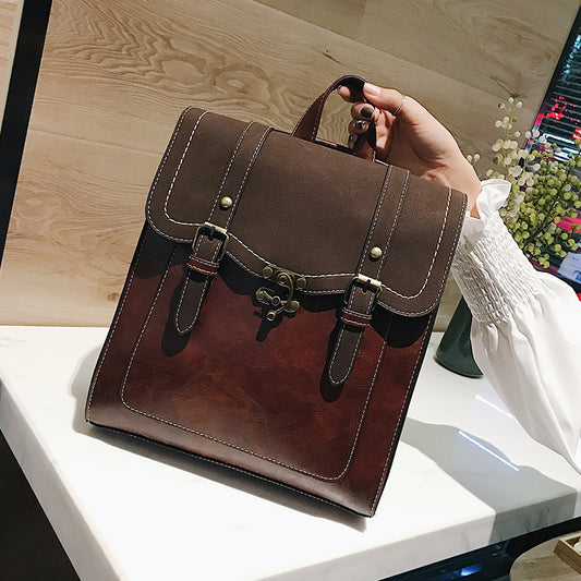 Women Vintage Clamshell Design Color Blocking Backpack