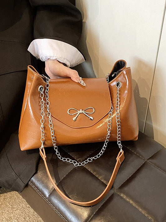 Sac à bandoulière élégant avec nœud de couleur unie pour femme 