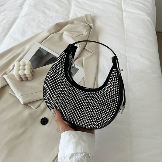 Fashionable Large Capacity Rhinestone Underarm Bag