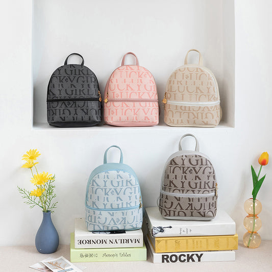Women Fashion Street Style Letter Pattern Mini Zipper Pu Backpack