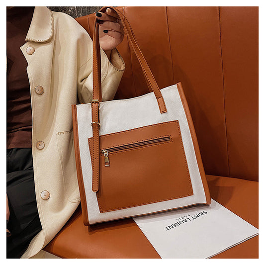 Sac à bandoulière en PU pour femme, décontracté, fermeture éclair, blocage des couleurs, grande capacité