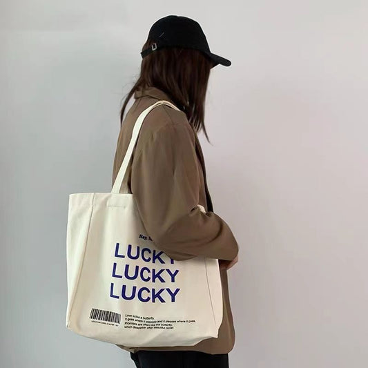 Women Casual Letter Print Large Capacity Canvas Tote Bag