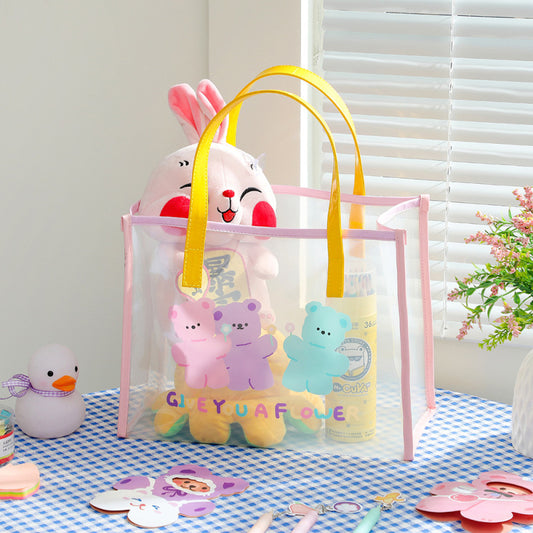 Women Fashion Cartoon Bear Transparent Clear Waterproof Shoulder Bag