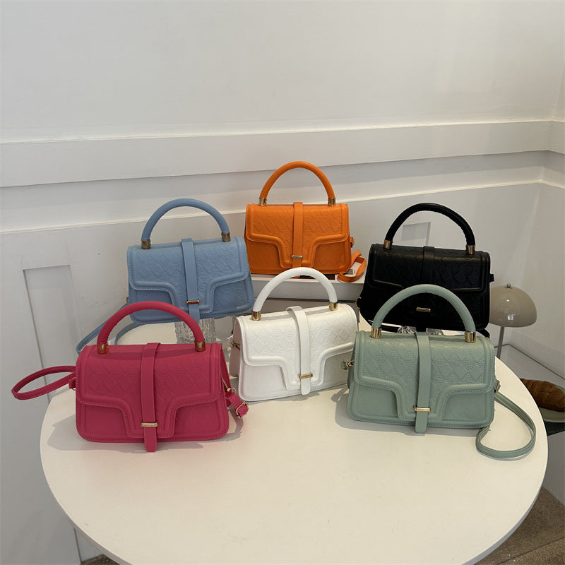 Sac à bandoulière carré en PU à rabat rhomboïde de couleur unie pour femme 