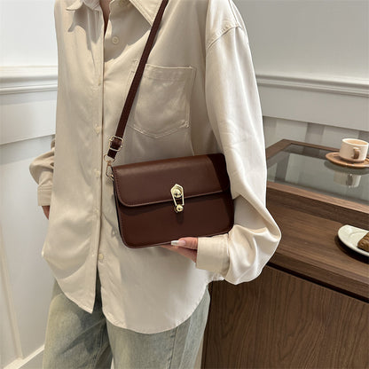 Simple Solid Color Lock Square Crossbody Bag