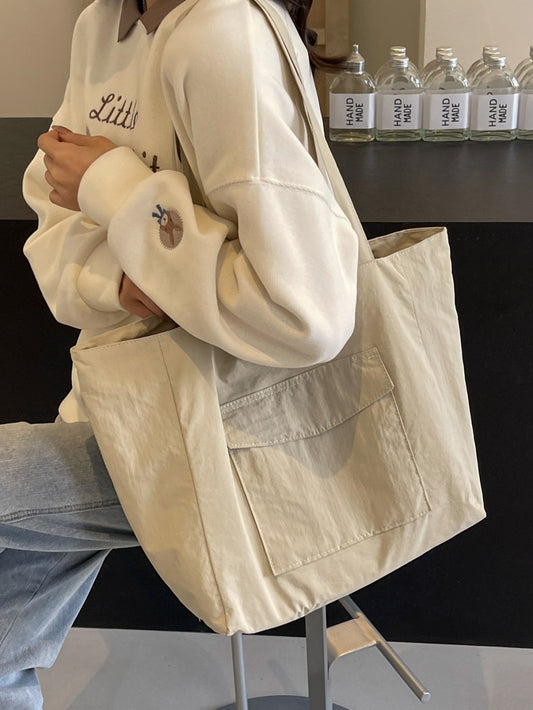 Women Simple Solid Color Large Capacity Nylon Tote Bag