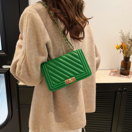 Sac à bandoulière carré décontracté pour femme, couleur unie, simple, avec boucle et chaîne 