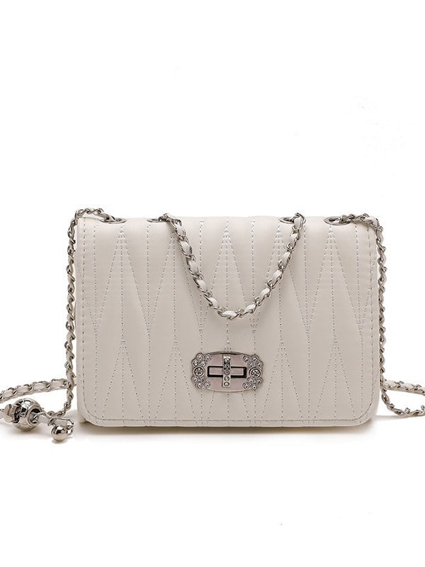 Women Fashion Casual Solid Color Chain Small Square Shoulder Bag