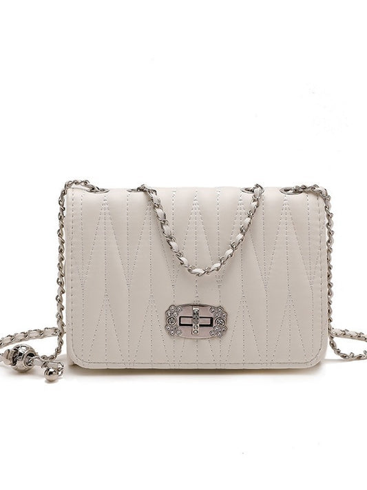Women Fashion Casual Solid Color Chain Small Square Shoulder Bag