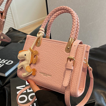 Sac à bandoulière carré en PU pour femme, à la mode, avec pendentif en forme de poney, avec poignée 