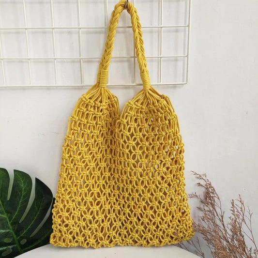 Women Casual Fashion Vacation Beach Mesh Woven Hollow Shoulder Bag