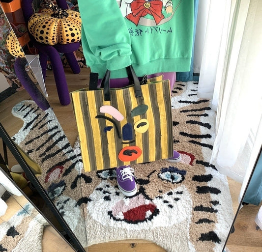 Women Fashion Casual Clown Stripes Large Capacity Clutch Shoulder Canvas Bag