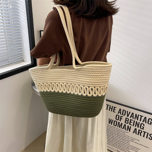 Women Fashion Hollow Woven Large Capacity Holiday Tote Bag
