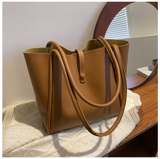 Women Simple Solid Color Large Capacity PU Tote Bag