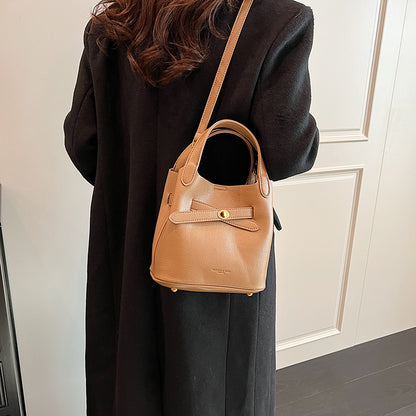 Women Fashionable Simple Solid Color Cross Lock PU Handle Shoulder Bag