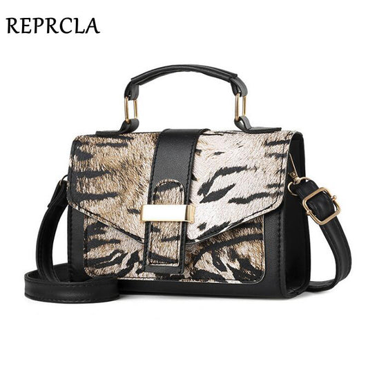Women Vintage Flap Buckle Design Zebra Pattern PU Crossbody Bag