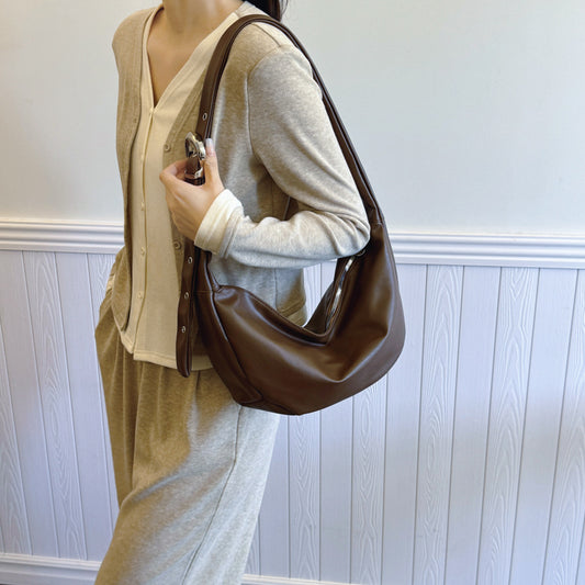 Sac à bandoulière tendance de grande capacité, couleur unie 