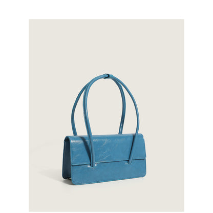 Oil Wax Leather Women Chic Design Solid Color Baguette Shoulder Handle Bag