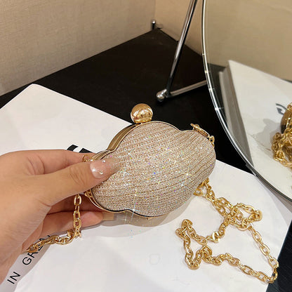 Women Fashionable Creative Solid Color Shell Chain Mini Crossbody Evening Bag