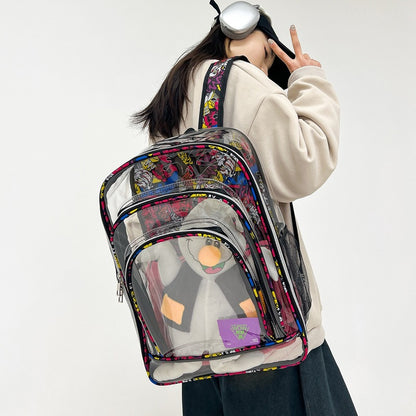 Fashion Large Capacity Graffiti Clear Pvc Backpack