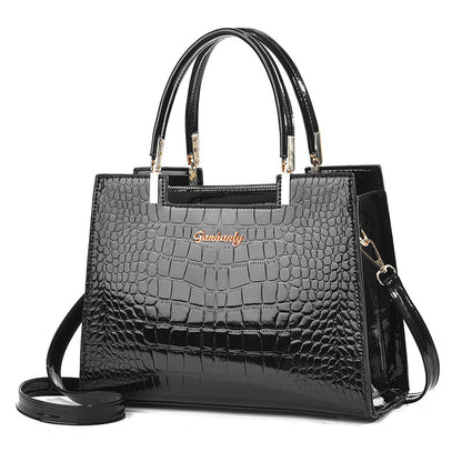 Women Fashion Crocodile Pattern Large Capacity Square PU Handle Shoulder Bag