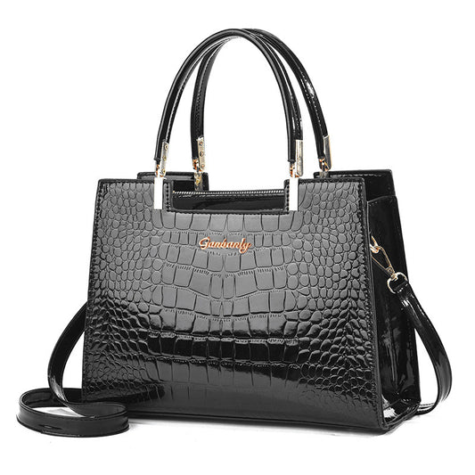 Women Fashion Crocodile Pattern Large Capacity Square PU Handle Shoulder Bag