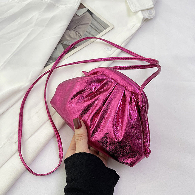 Sac à bandoulière en PU froissé brillant et simple pour femme 