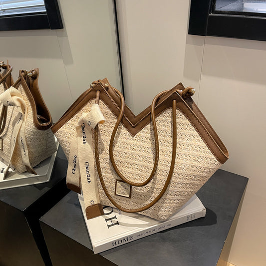 Sac à bandoulière en paille tissée tendance pour femme, grande capacité, été 