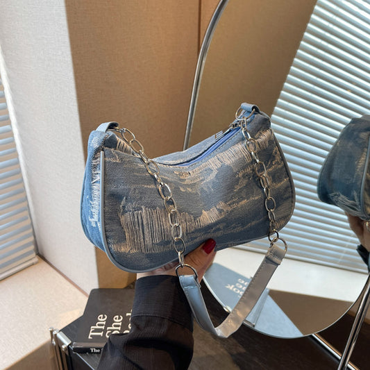 Sac à bandoulière décontracté en jean pour femme 