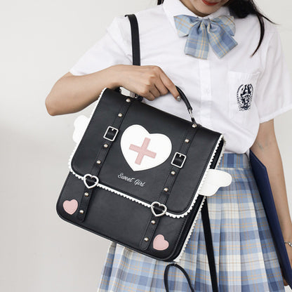 Women Cute Heart-Shaped Cross Square Flap-On Backpack