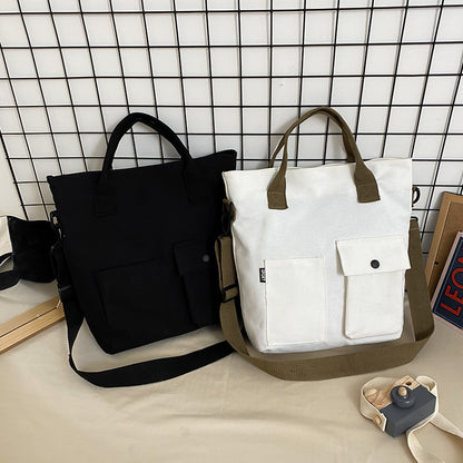 Sac à bandoulière en toile de grande capacité pour femme, style décontracté et basique, avec poche 