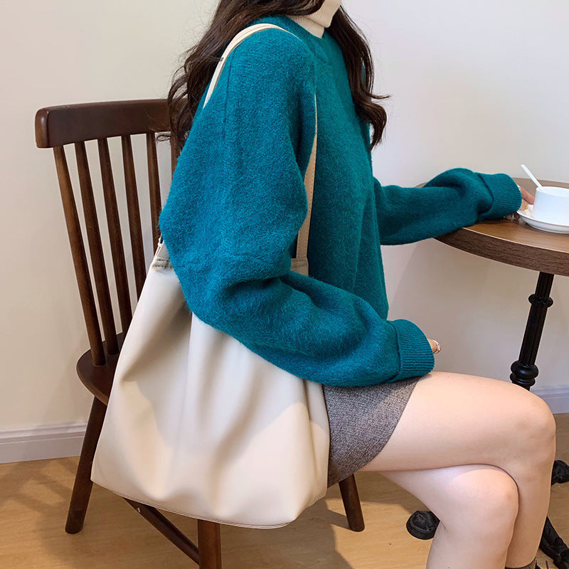 Sac à bandoulière décontracté en PU de grande capacité pour femme, couleur unie 