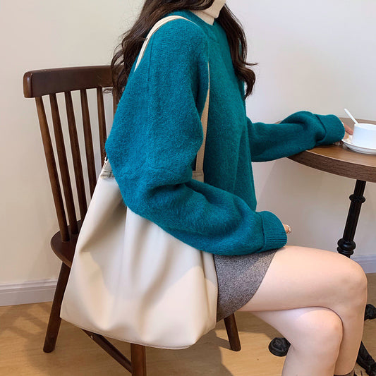 Sac à bandoulière décontracté en PU de grande capacité pour femme, couleur unie 