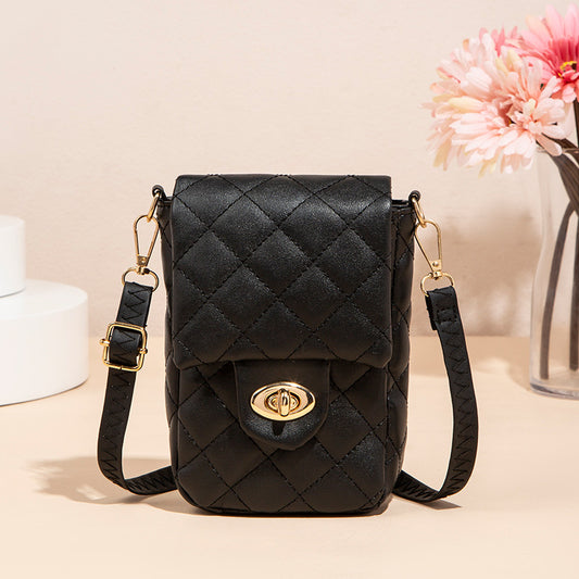 Women Vintage Flap Buckle Design Solid Color PU Crossbody Bag