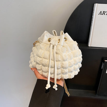 Sac à bandoulière tendance pour femme, couleur unie, avec cordon de serrage et chaîne 