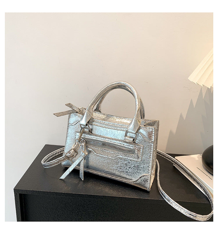 Women Fashionable Simple Solid Color Zipper Square Crossbody Bag